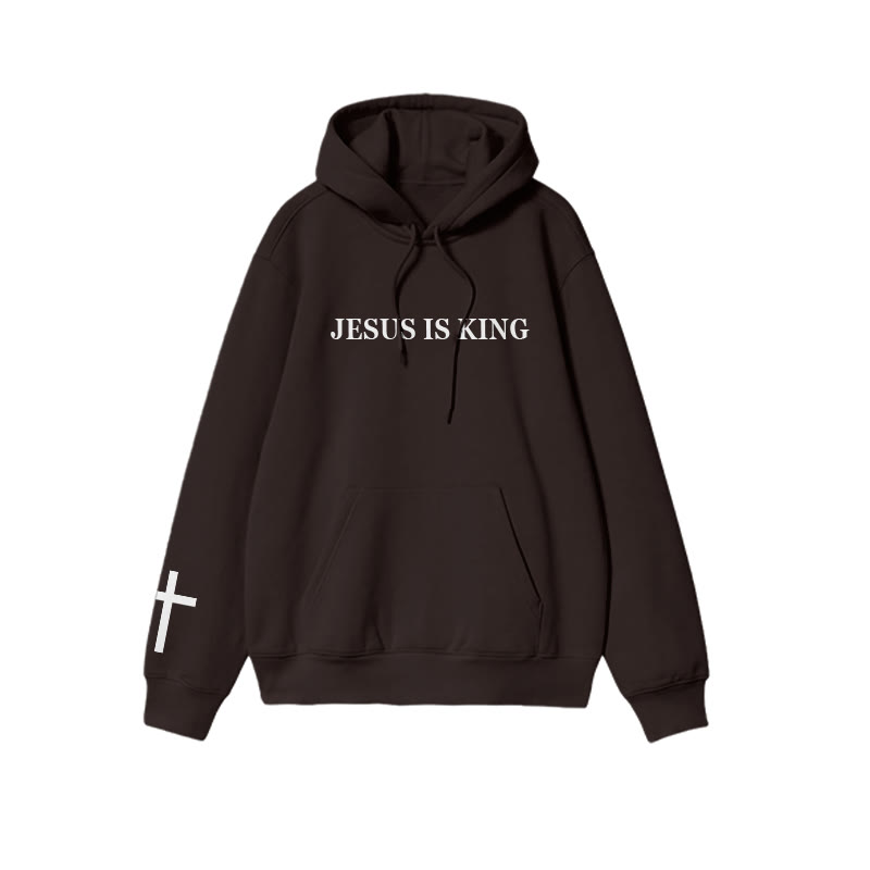 Unisex 100% Cotton Jesus Is King Cross Print Hoodie - Coffee - US16-18(2XL) - image 5