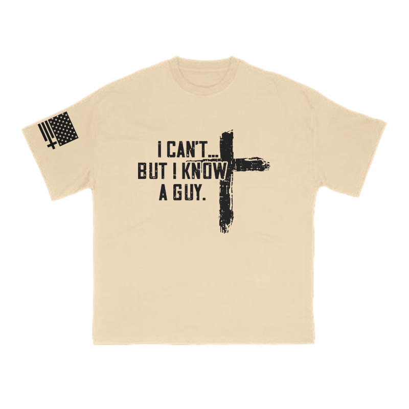 I Can't But I Know A Guy Cross Print T-shirt - Apricot - US16-18(2XL) - image 5