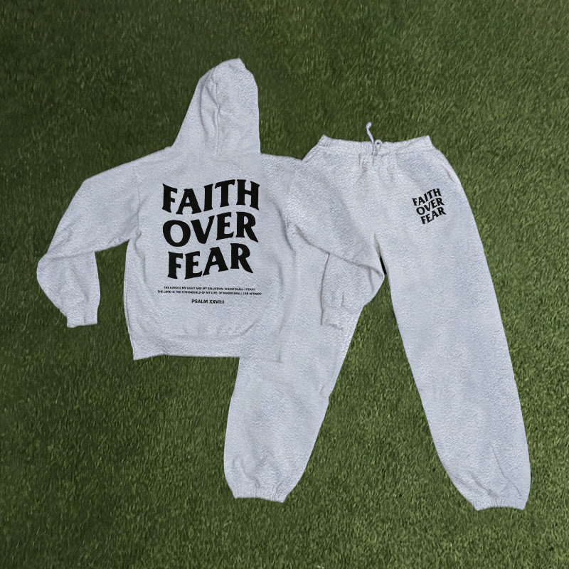 Faith Over Fear Print Causal Hoodie Set - Grey - US16-18(2XL) - image 3