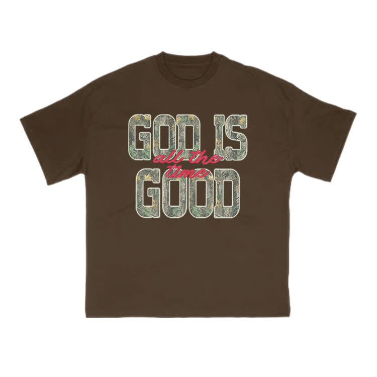 God Is Good Camo All The Time Print T-shirt - Coffee - US16-18(2XL) - image 6