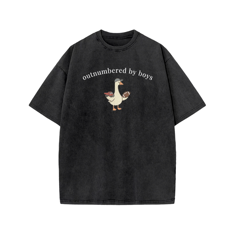 Outnumbered By Boys Print Acid Washed T-shirt - Black - US20-22(3XL) - image 3