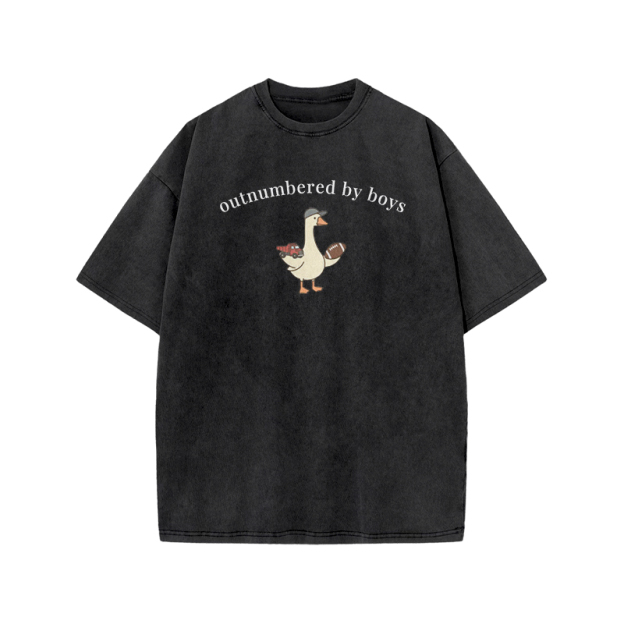 Outnumbered By Boys Print Acid Washed T-shirt - Black - US20-22(3XL) - image 3