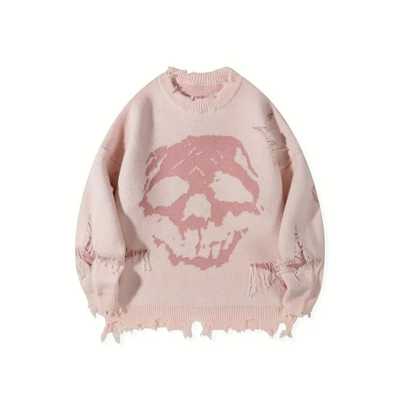 Fashionable Skull Halloween Ripped Sweater - Pink - US20-22(3XL) - image 5