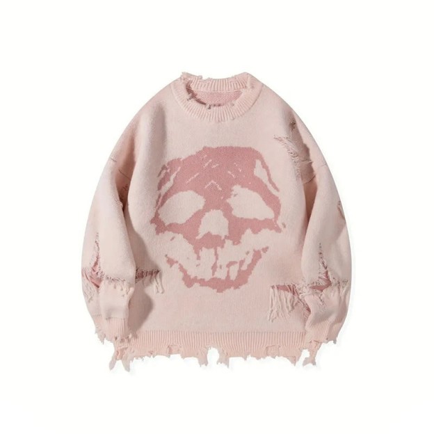 Fashionable Skull Halloween Ripped Sweater - Pink - US20-22(3XL) - image 5