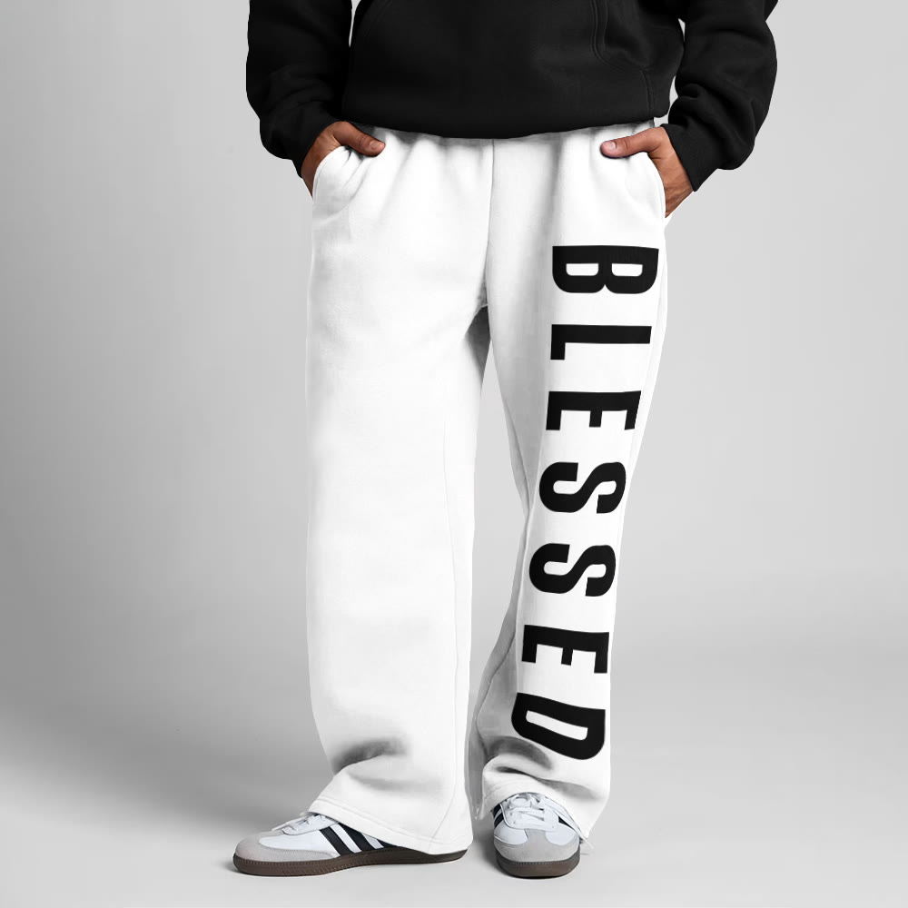 Blessed Print Straight-leg Sweatpants - White - 5XL - image 6
