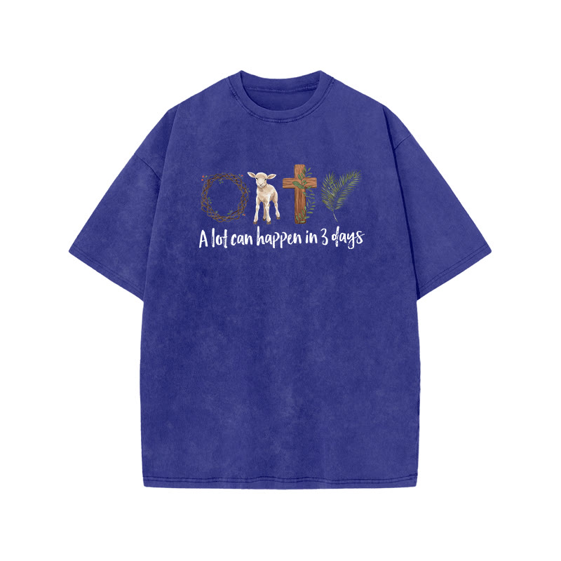 A Lot Can Happen In 3 Days Print Acid Washed T-shirt - Blue - US20-22(3XL) - image 6