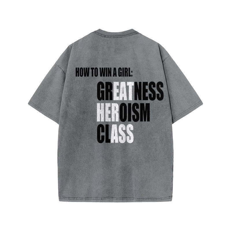 100% Cotton Greatness Heroism Classic Gym  Print Acid Washed T-shirt - Grey - US20-22(3XL) - image 4