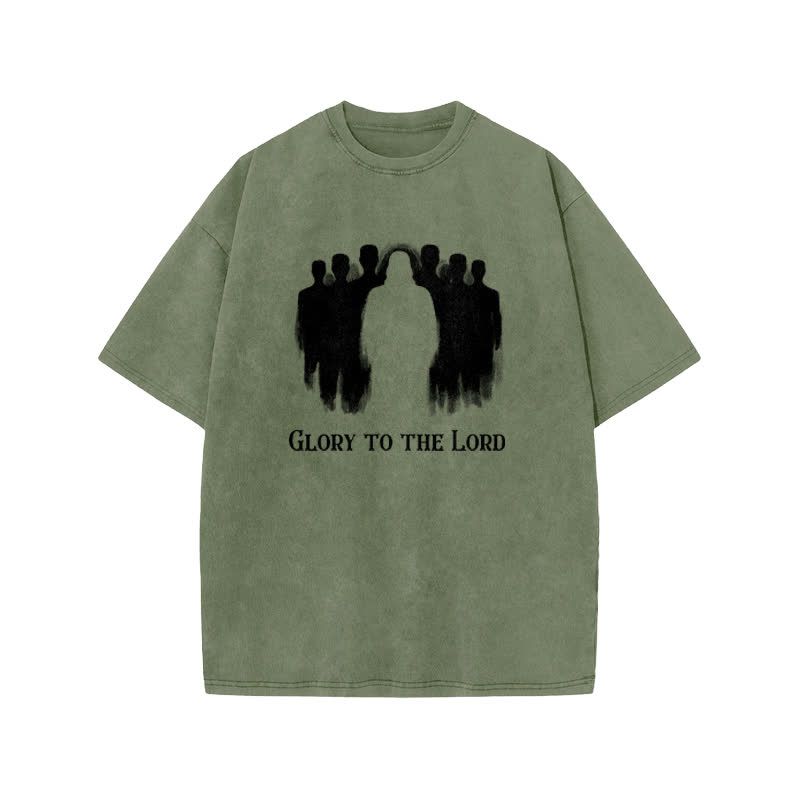 Unisex Glory To The Lord Print Acid Washed T-shirt - Army Green - US20-22(3XL) - image 5