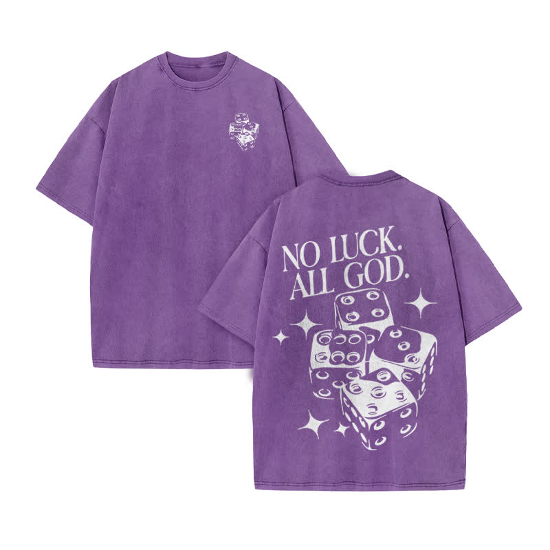 Unisex  No Luck All God Print Acid Washed T-shirt - Purple - US20-22(3XL) - image 9