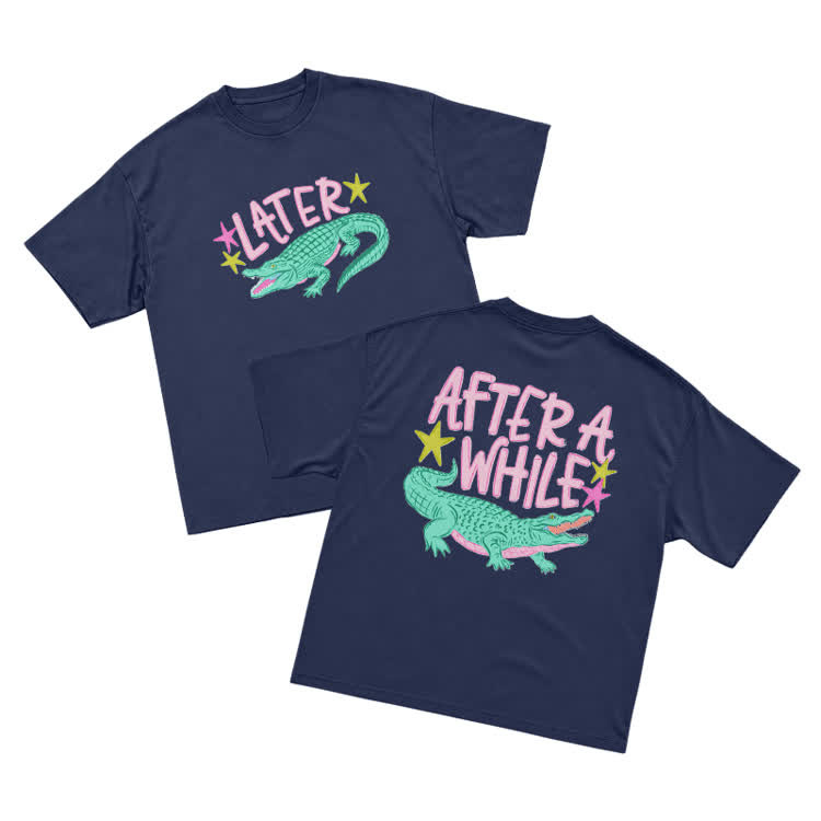 Casual Statement After A While Art Graphic T-Shirt - Navy Blue - US16-18(2XL) - image 13