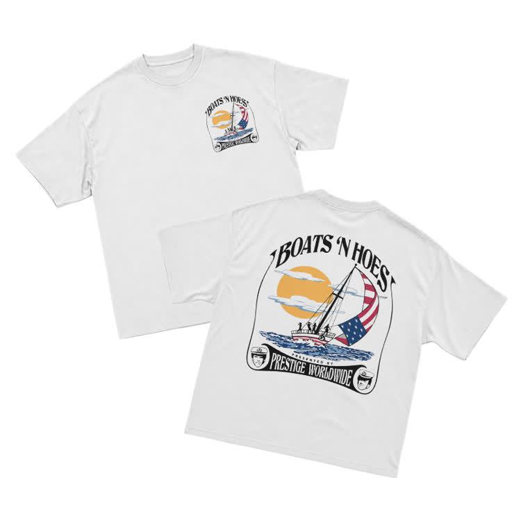 Vintage Sail Sunset Graphic Crew Neck T-Shirt - White - US16-18(2XL) - image 3