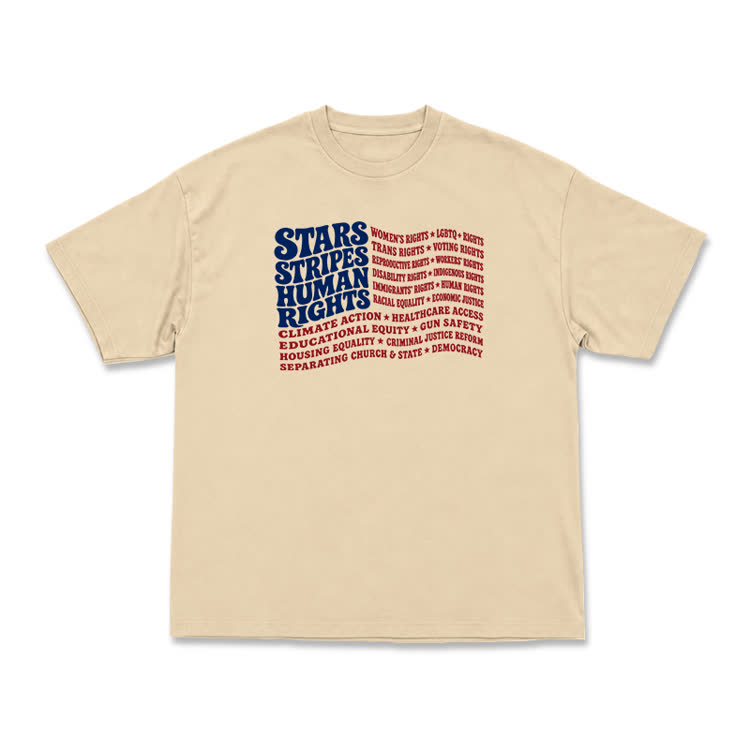 Statement Stars Stripes Human Rights Graphic T-Shirt - Apricot - US16-18(2XL) - image 10