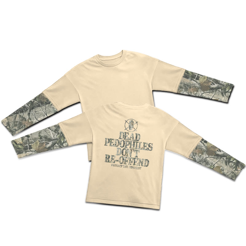 Dead Pedophiles Don't Re-offend Protect The Innocent Dead Leaves Camouflage Print Layered-style T-shirt  - Apricot - 5XL - image 4