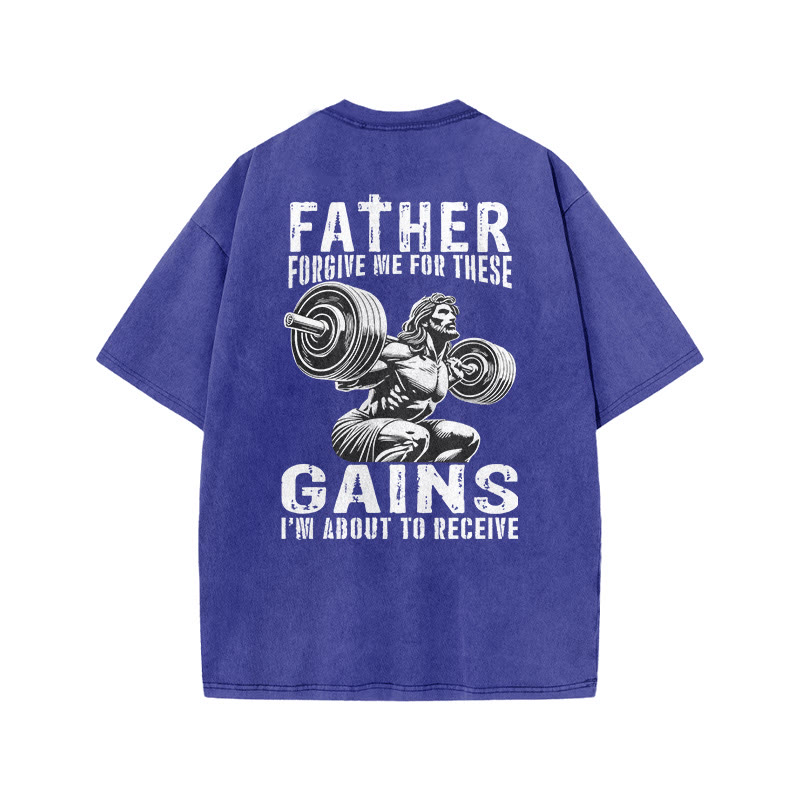 Gym 100% Cotton FATHER & GAINS Print Acid Washed T-shirt - Blue - US20-22(3XL) - image 7