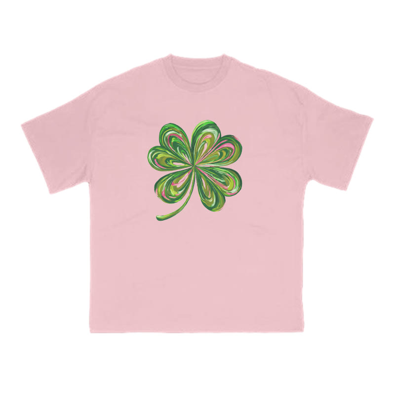 Graffiti Four-leaf Clover St. Patrick's Day Print T-shirt - Pink - US16-18(2XL) - image 9