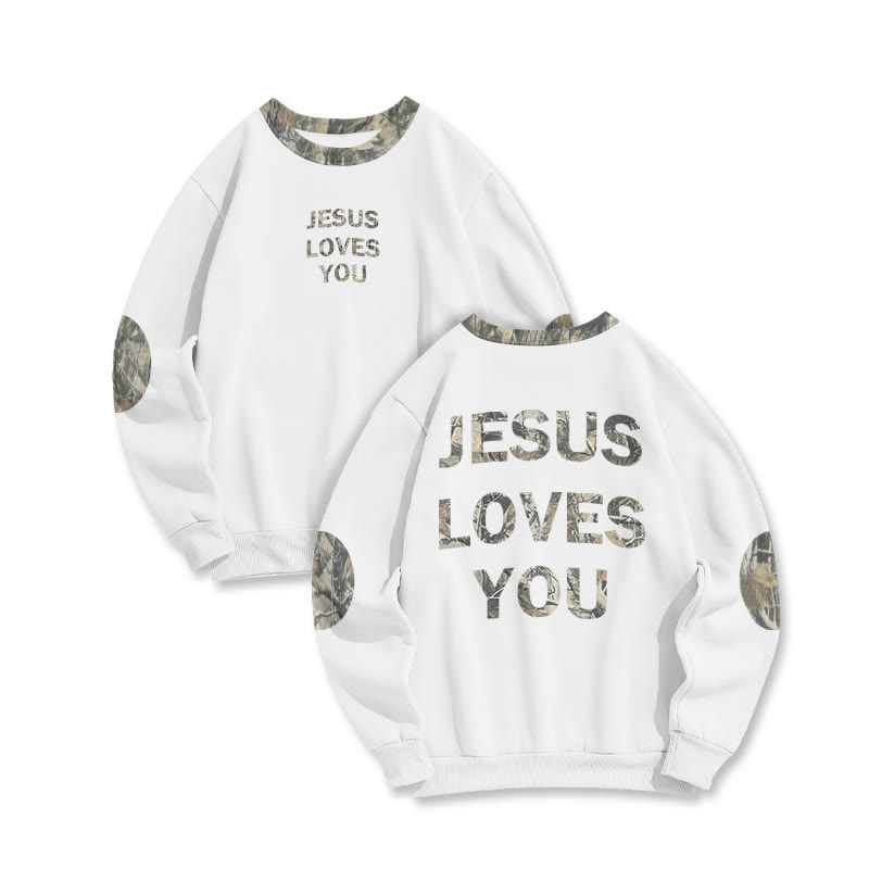 Jesus Loves You Dead Leaves Camouflage Print Sweatshirt - White - 6XL - image 3