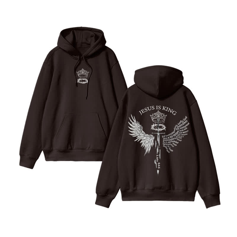 Unisex 100% Cotton Jesus Is King Wings Scripture Design Print Hoodie - Coffee - US16-18(2XL) - image 6