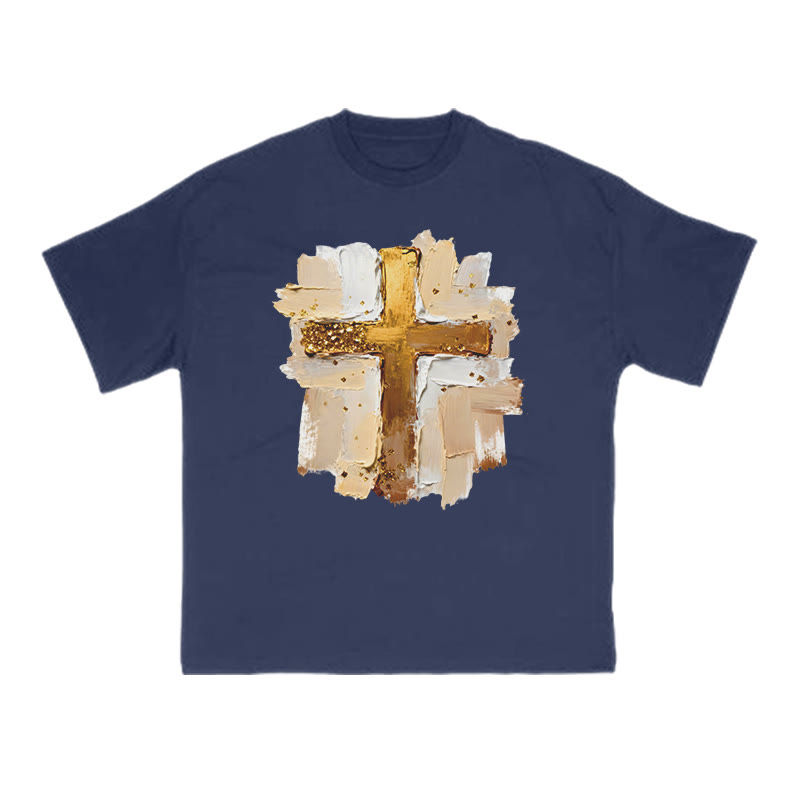 Impasto-style Cross Print T-shirt - Navy Blue - US16-18(2XL) - image 13