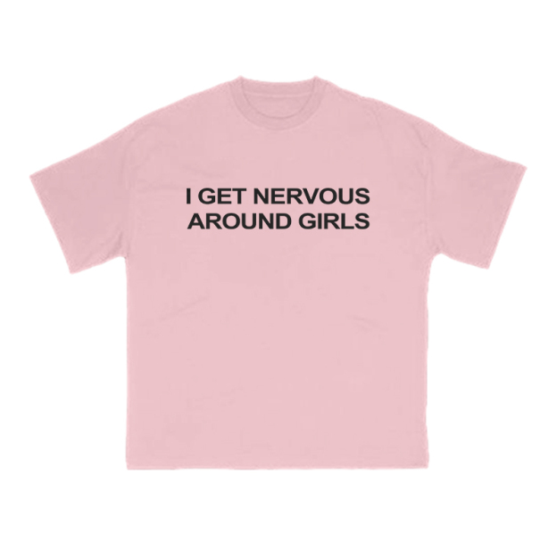 I GET NERVOUSAROUND GIRLS Print T-shirt - Pink - US16-18(2XL) - image 13