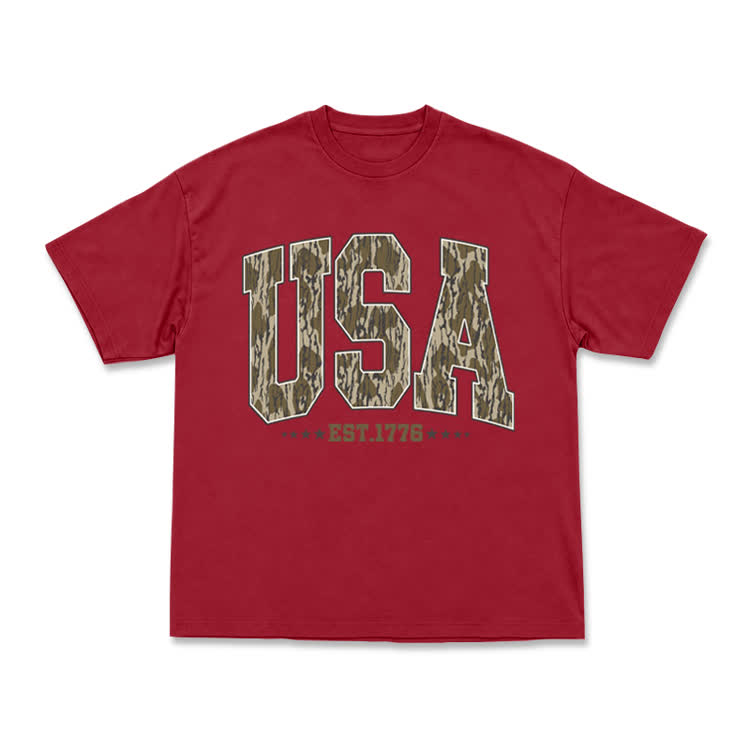 Vintage Inspired USA Camo Varsity Print T-Shirt - Red - US16-18(2XL) - image 9