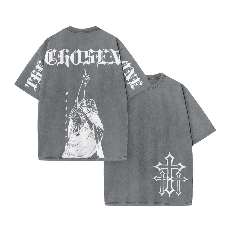 Unisex 100% Cotton The Chosen One Print Acid Washed T-shirt