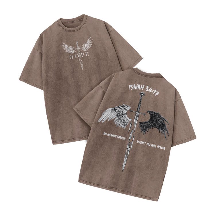 Hope Isaiah 54:17 Print Acid Washed T-shirt - Coffee - US20-22(3XL) - image 5