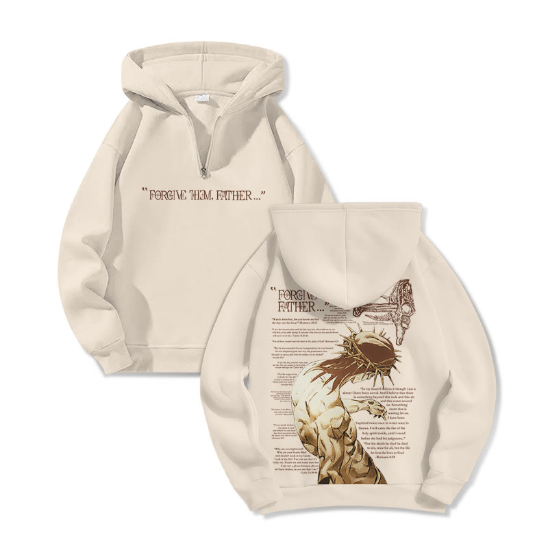 Forgive Them,Father Bible Verses Print Half Zip Hoodie - Apricot - US32-34(5XL) - image 6