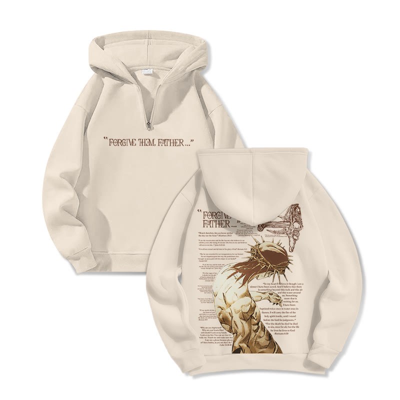 Forgive Them,Father Bible Verses Print Half Zip Hoodie - Apricot - US32-34(5XL) - image 6