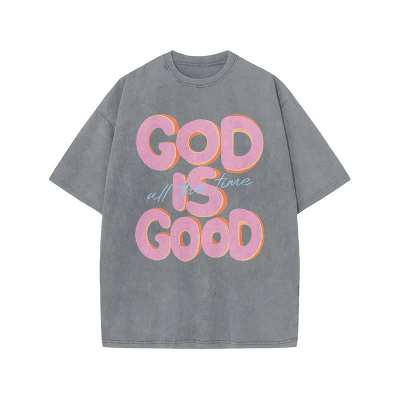Unisex God Is Good Print Acid Washed T-shirt - Grey - US20-22(3XL) - image 3