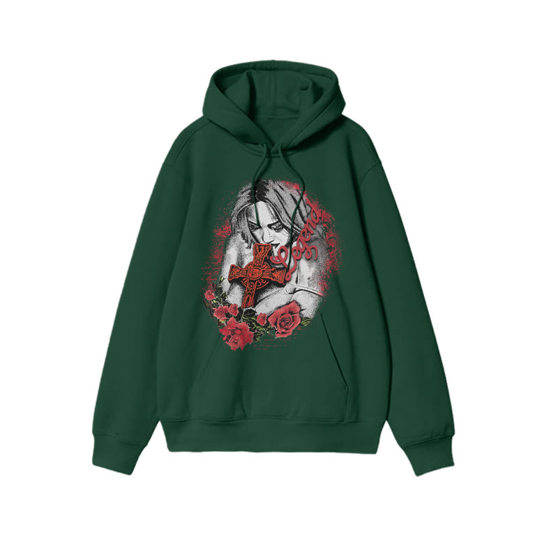 Unisex Legend Print Hoodie - Dark Green - US16-18(2XL) - image 8