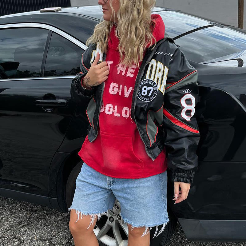 Street Style Just Here To Give God Glory Cross-letter Patch Embroidered Loose Unisex Hoodie