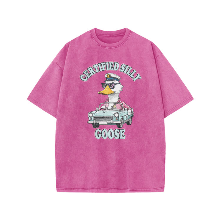 Certified Silly Goose Print Acid Washed T-shirt - Pink - US20-22(3XL) - image 9