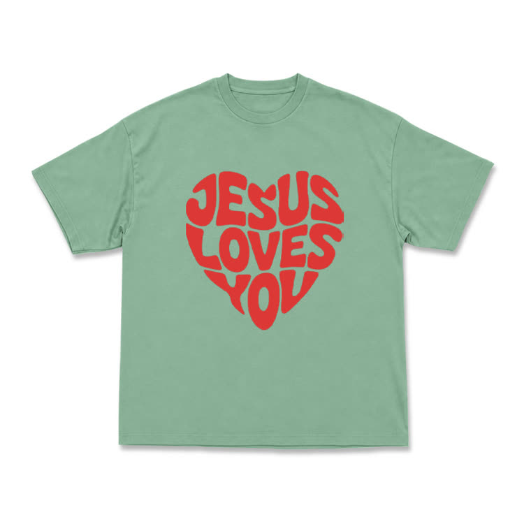 Vintage Jesus Loves You Heart Graphic T-Shirt - Light Green - US16-18(2XL) - image 11