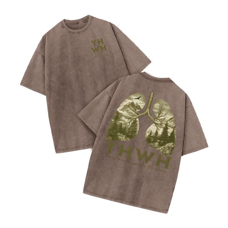 Every Breath Speaks His Name Print Acid Washed T-shirt - Coffee - US20-22(3XL) - image 4