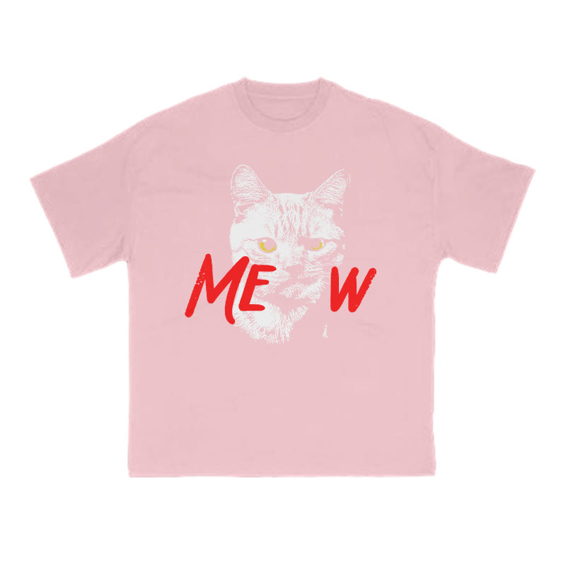 Unisex 100% Cotton Meow Cat Creative Print T-shirt - Pink - US16-18(2XL) - image 8