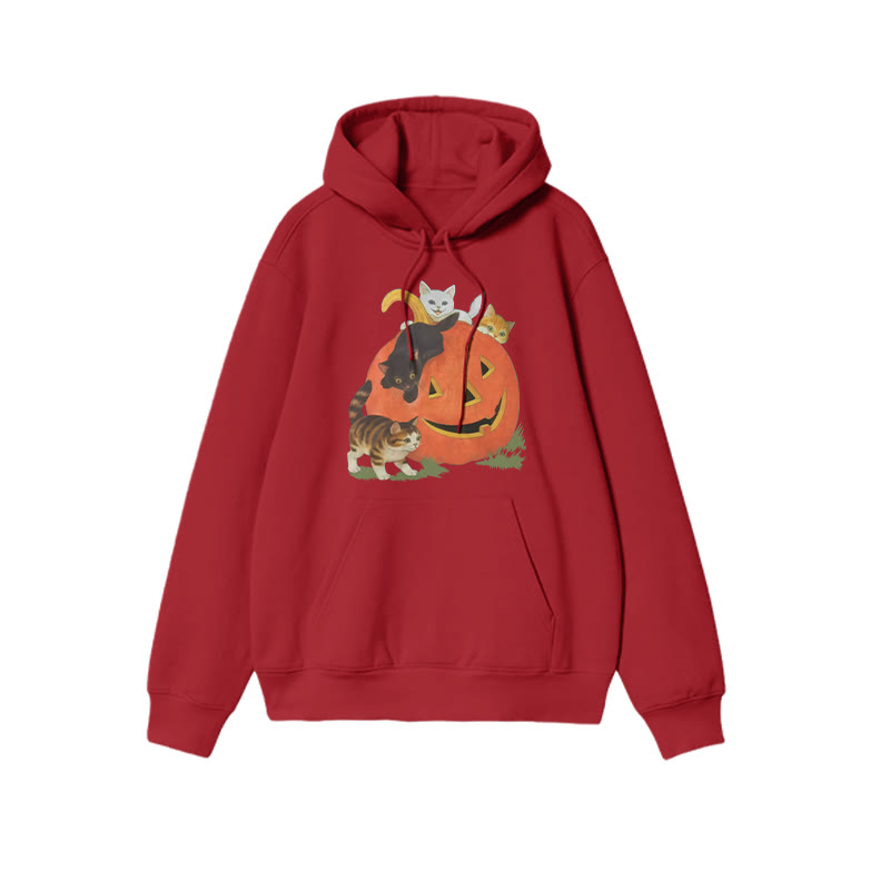 Unisex Cats Playing On Pumpkins Halloween Print Hoodie - Red - US16-18(2XL) - image 7