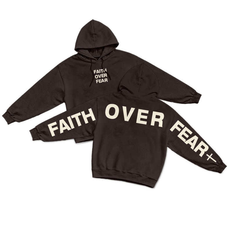 Faith Over Fear Creative Back Print Hoodie - Coffee - US16-18(2XL) - image 5