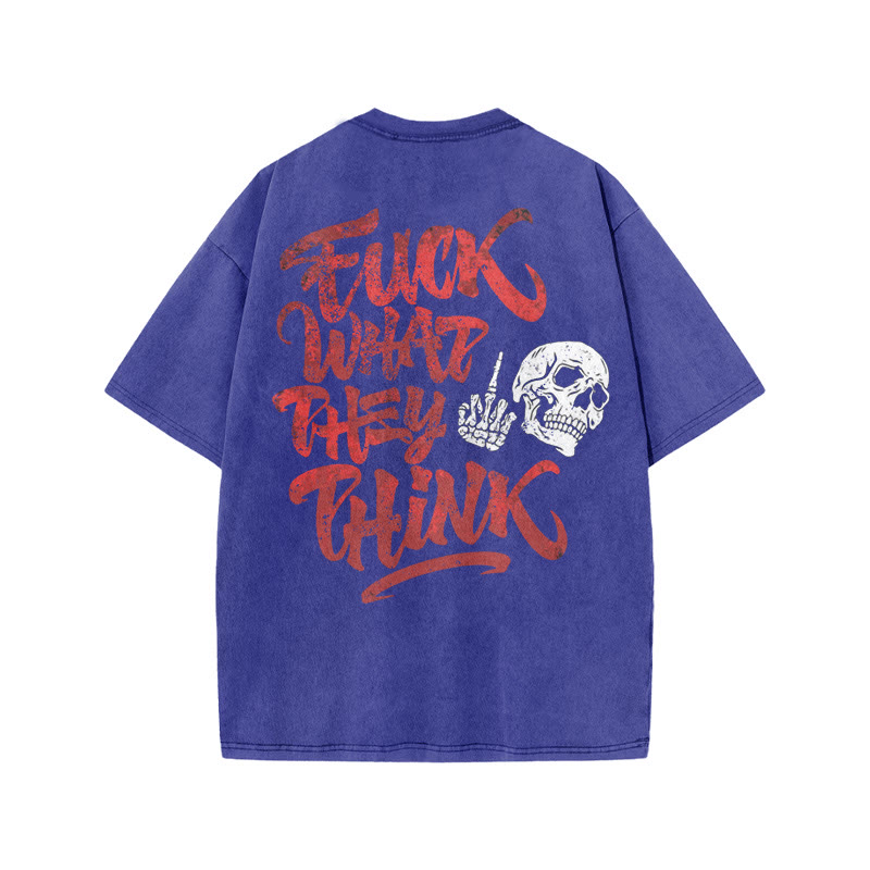 Gym 100% Cotton Fuck What They Think Print Acid Washed T-shirt - Blue - US20-22(3XL) - image 7