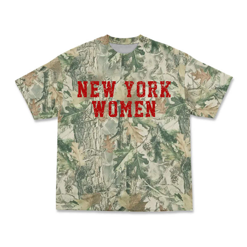New York Women Graphic Camo Print T-Shirt - Green - 3XL - image 3