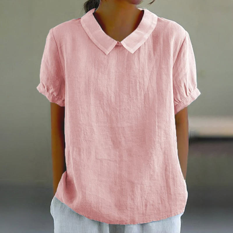 Women's Solid Color Lapel Loose Blouse - Pink - 6XL - image 4