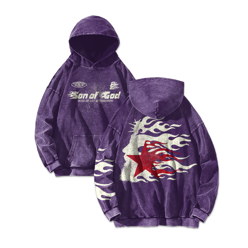 Unisex Son Of God Printed Washed Hoodie  - Purple - US16-18(2XL) - image 5