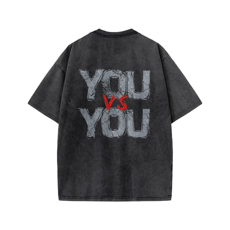 100% Cotton YOU VS YOU Gym Print Acid Washed T-shirt - image 4