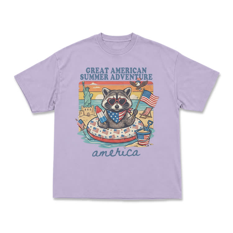 Vintage American Summer Adventure Raccoon Graphic T-Shirt - Purple - US16-18(2XL) - image 4