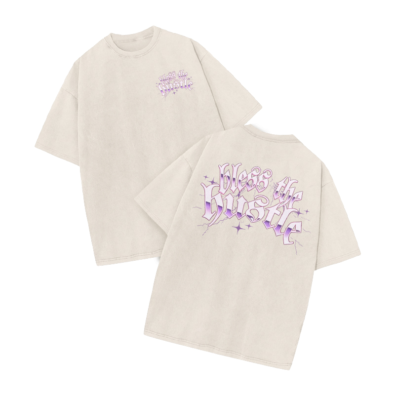 Bless The Hustle Print Acid Washed T-shirt - Beige - US20-22(3XL) - image 3
