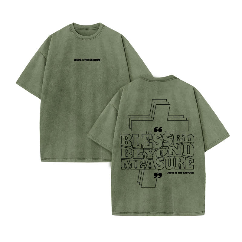 Unisex 100% Cotton Blessed Beyond Measure Print Acid Washed T-shirt - Army Green - US20-22(3XL) - image 6