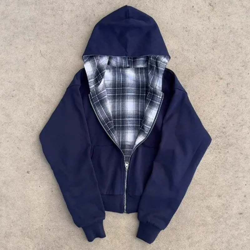 Check Patchwork Print Reversible Zip Hoodie - image 3