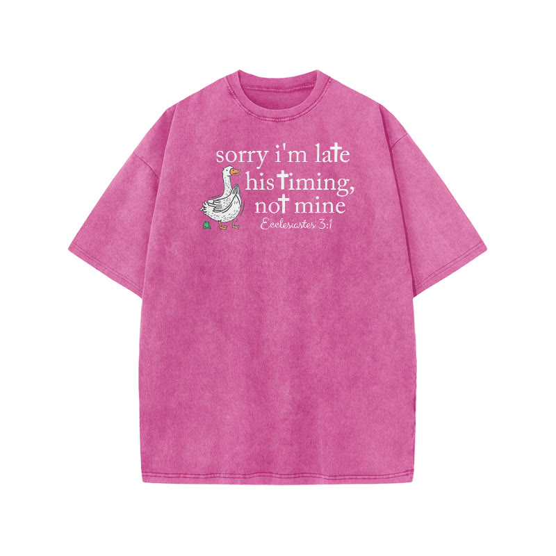 Unisex Sorry I'm Late, His Timing, Not Mine Ecclesiastes 3:1 Print Acid Washed T-shirt - Pink - US20-22(3XL) - image 9