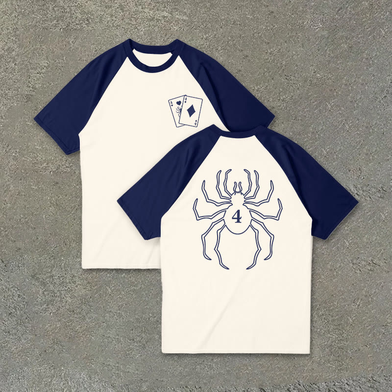 Unisex 100% Cotton No. 4 Spider Print Raglan Sleeve T-shirt