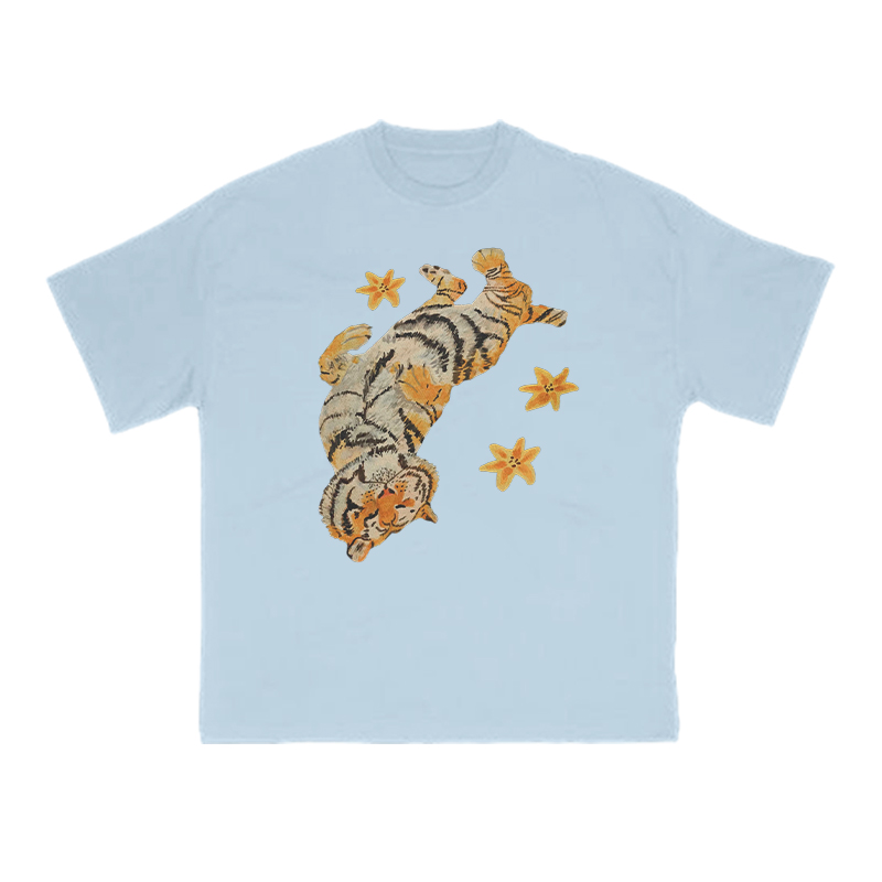 Lazy tiger Print T-shirt - Light Blue - US16-18(2XL) - image 9