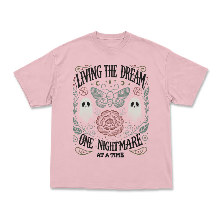 Living the Dream Gothic Ghost Print T-Shirt - Pink - US16-18(2XL) - image 5
